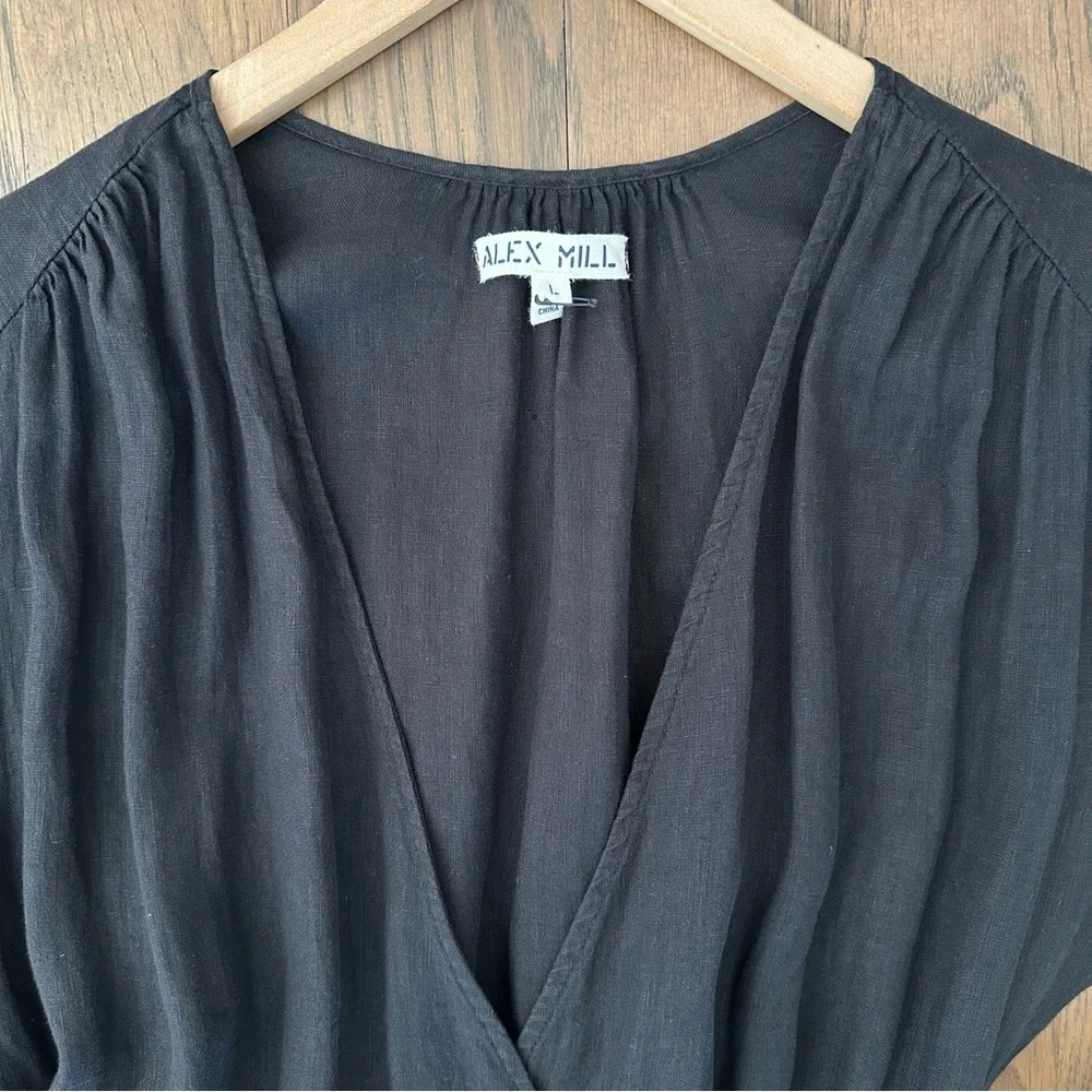 NWOT Alex Mill Lauren Long Sleeve Linen Maxi Wrap Dress in Rich Black Large